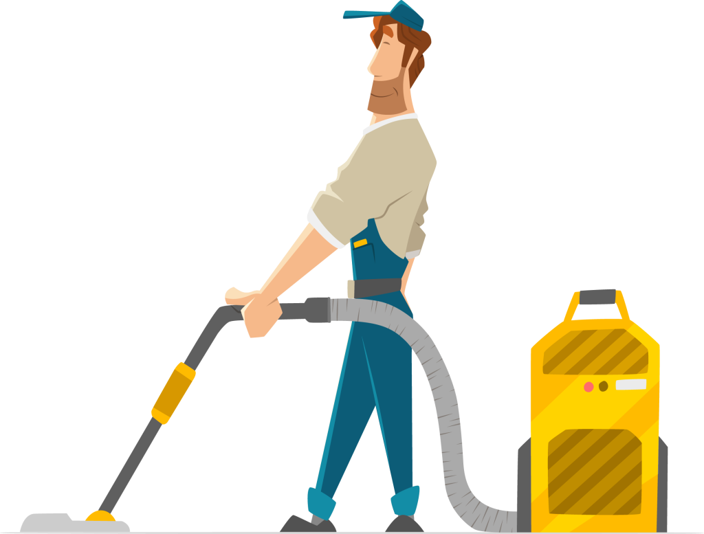 A Man In Overalls Vacuuming A Machine