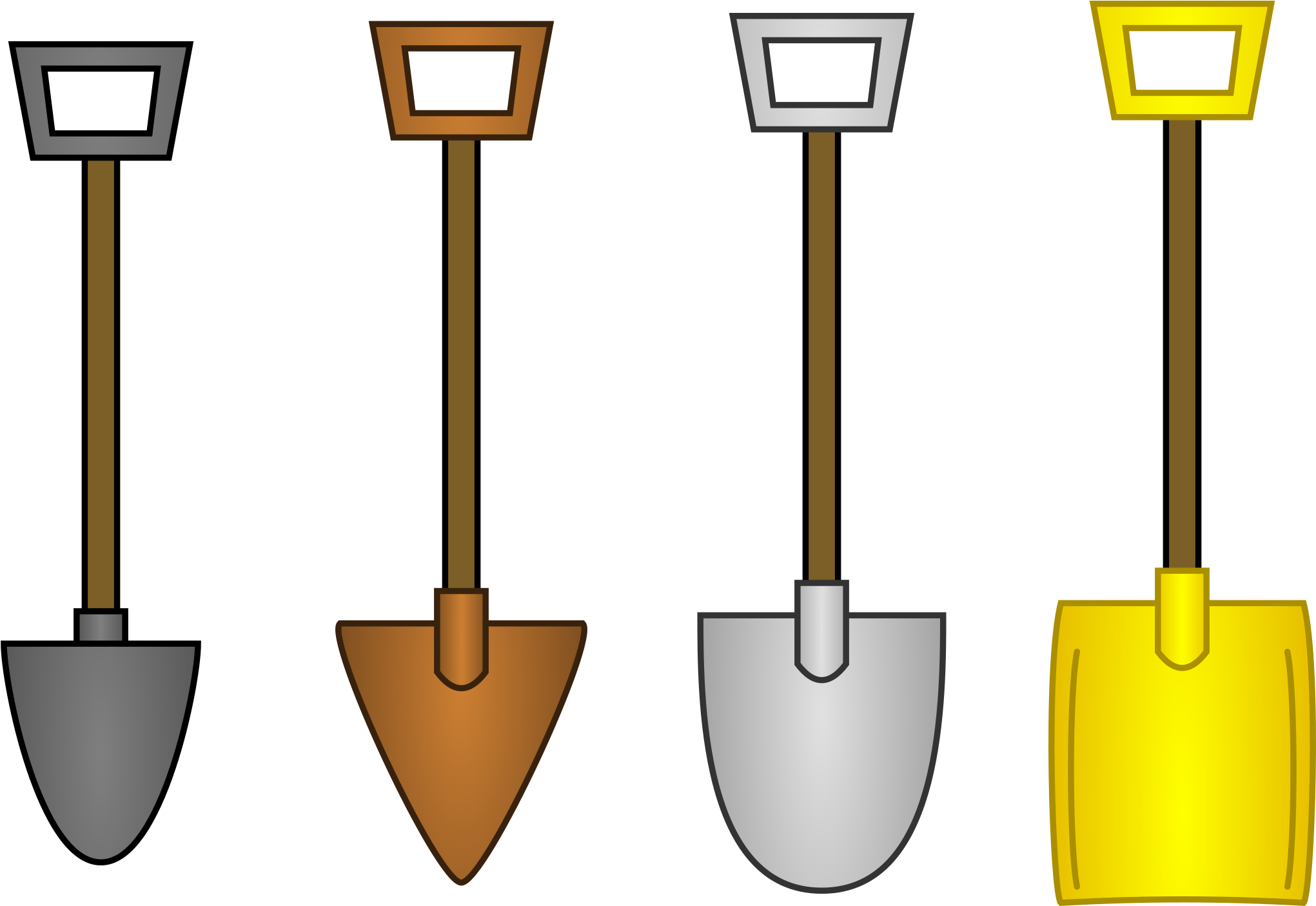 A Group Of Shovels With Different Colors
