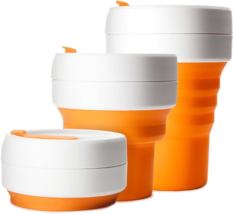 A Group Of Orange And White Cups