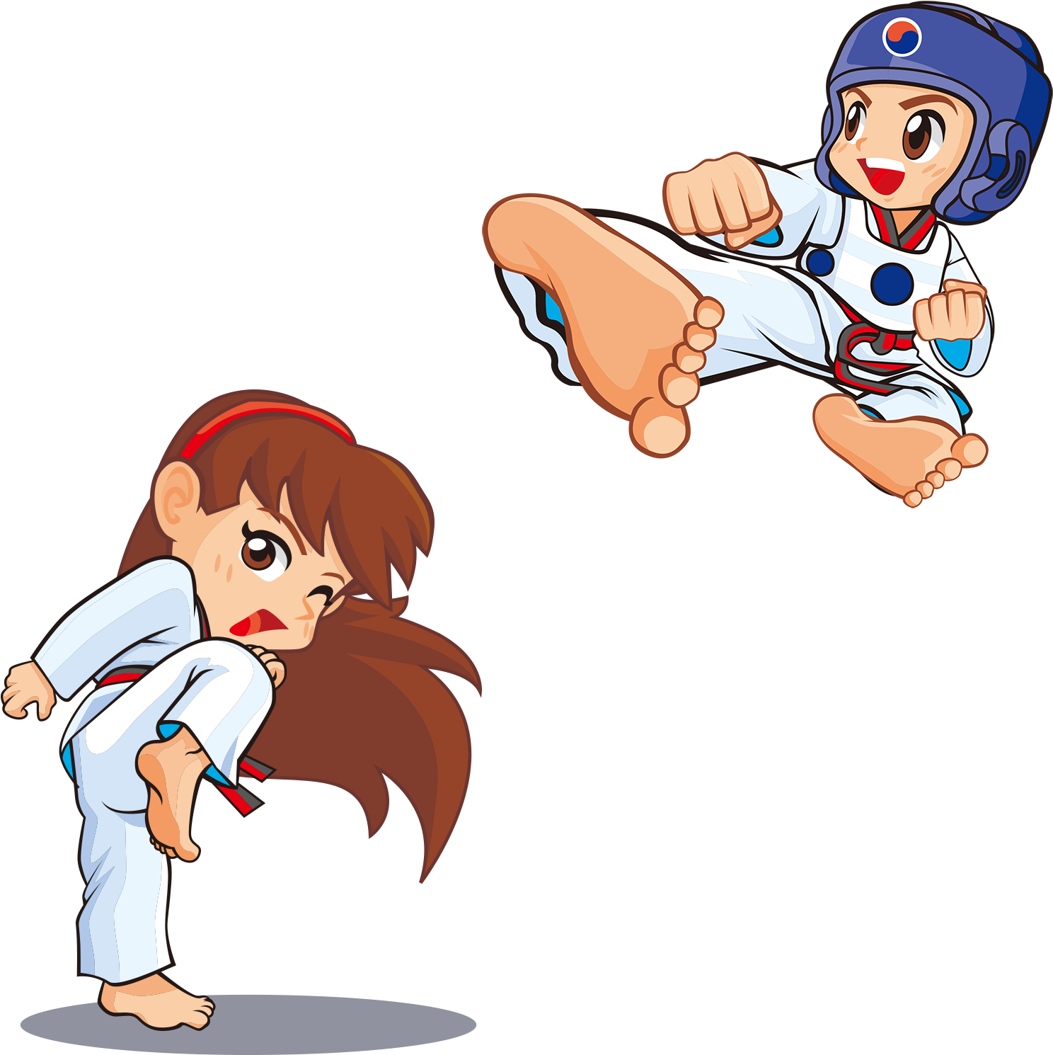 Cartoon Of A Girl And A Girl In Karate Gear
