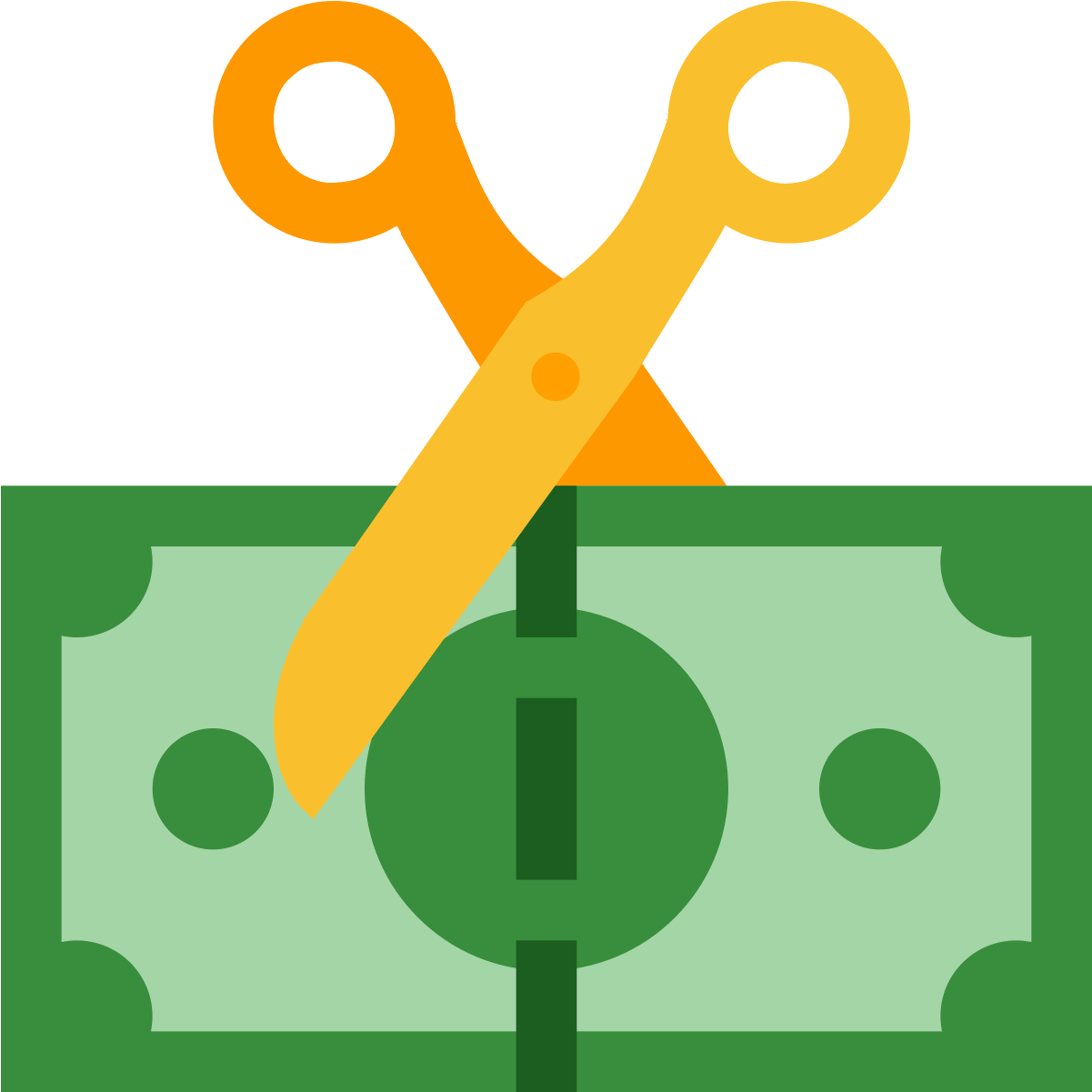 A Green And Yellow Scissors Cutting A Dollar Bill