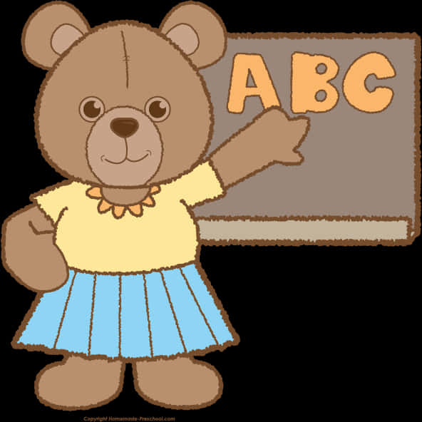 A Cartoon Of A Teddy Bear Pointing At A Blackboard