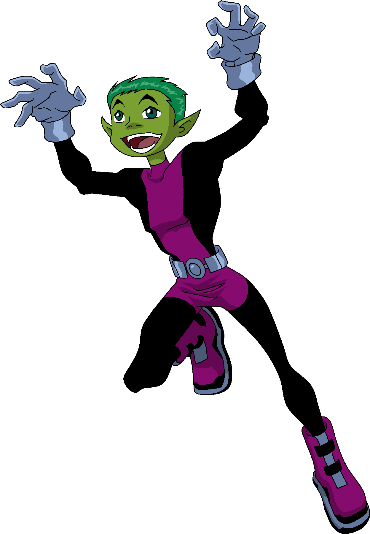 Cartoon Of A Green Boy In Purple And Pink Garment Jumping