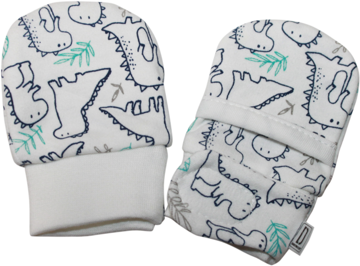 A Pair Of Mittens With Dinosaurs On Them