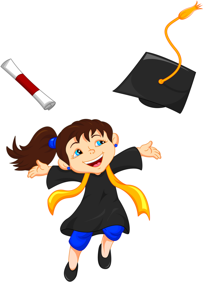 A Cartoon Of A Girl Throwing A Graduation Cap