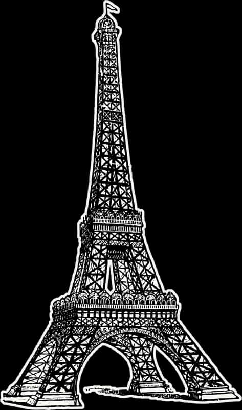 A Black And White Drawing Of Eiffel Tower