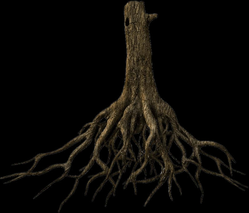 A Tree Root System With A Black Background