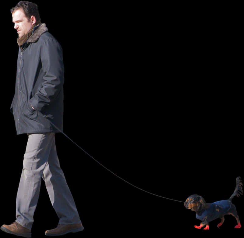 A Man Walking A Dog On A Leash