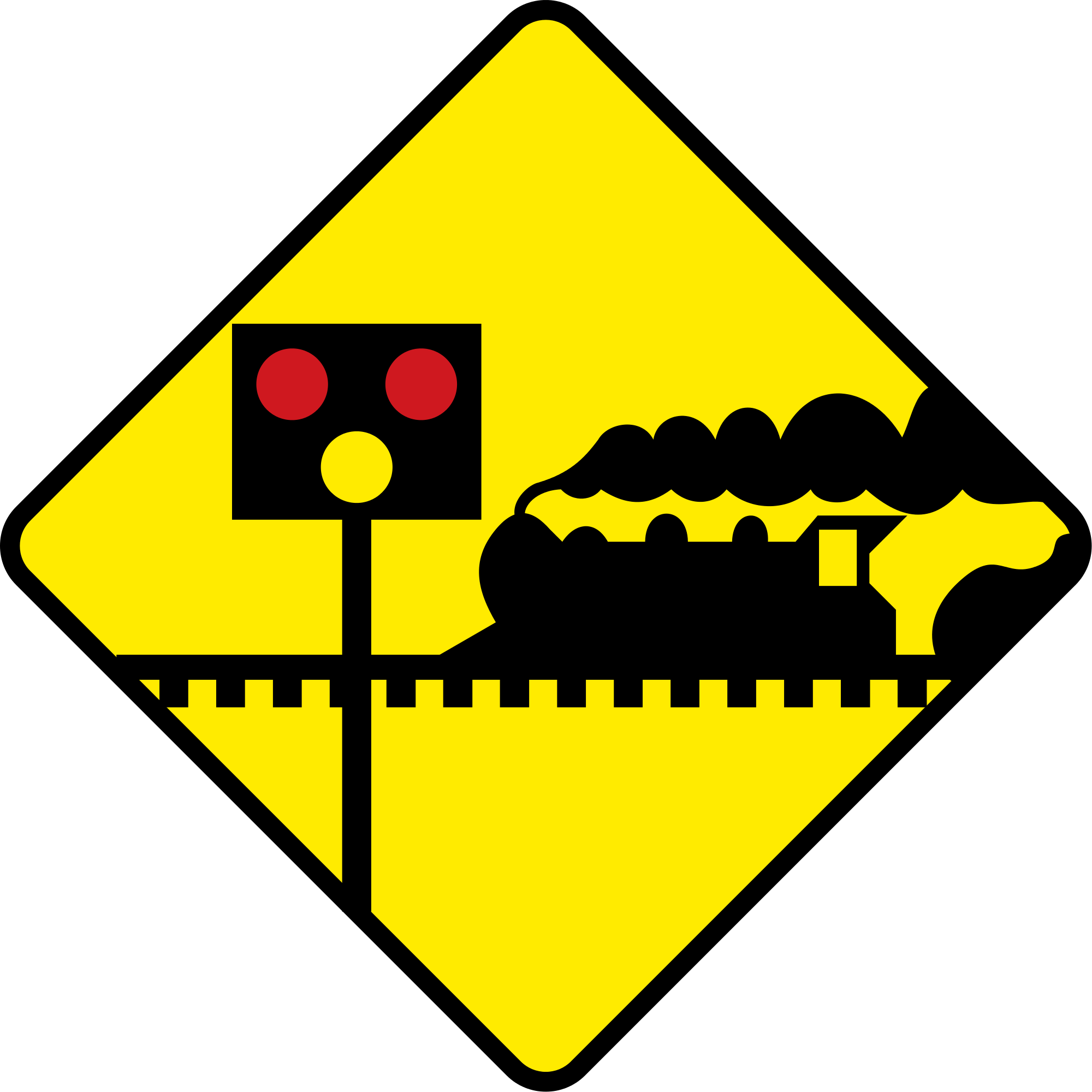 A Yellow Sign With A Train On It