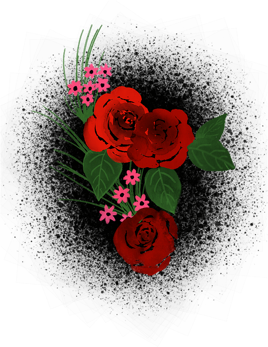 A Group Of Red Roses And Pink Flowers