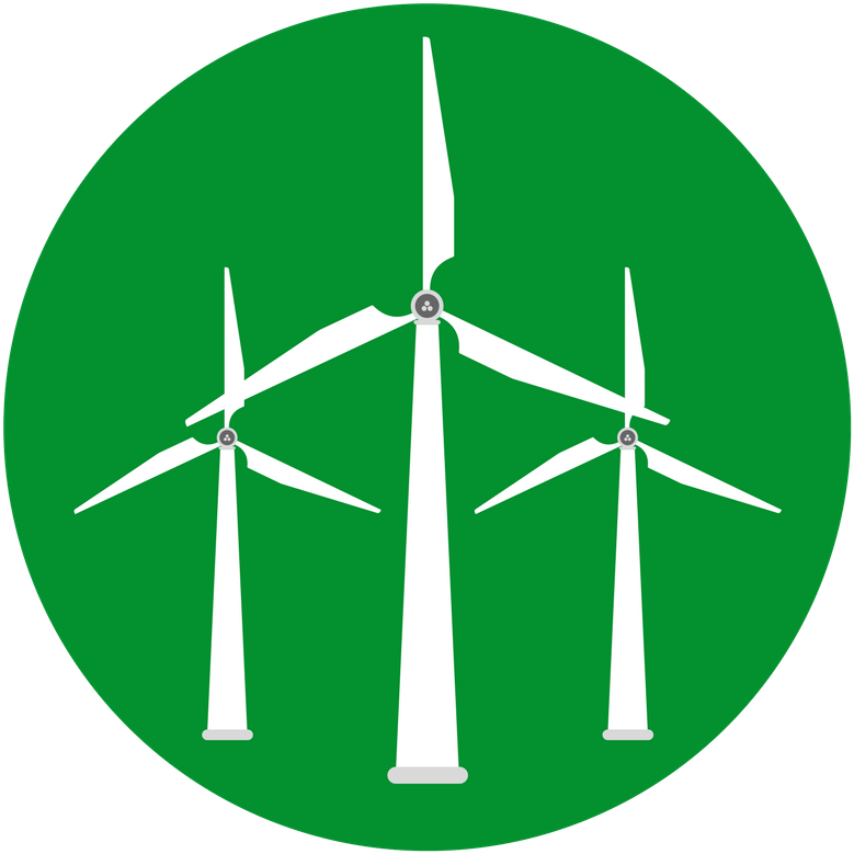 A Green Circle With White Windmills