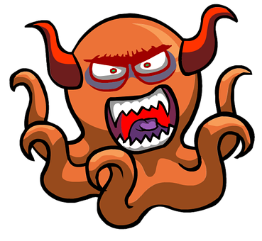 A Cartoon Of An Octopus With Horns And Sharp Teeth