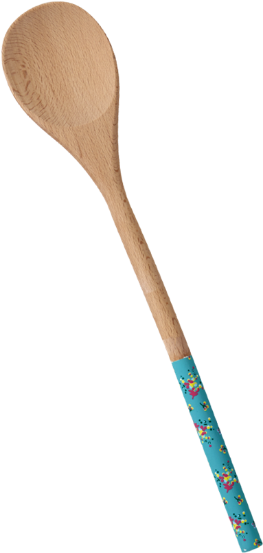 A Wooden Spoon With A Blue Tape On It