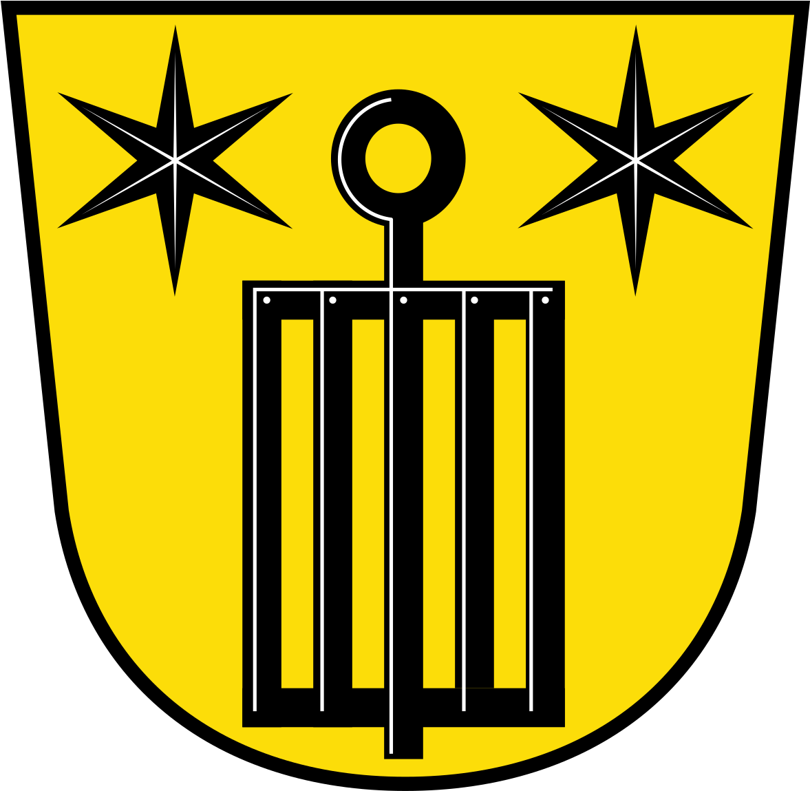 A Yellow Shield With Black Stars And A Black And Yellow Shield