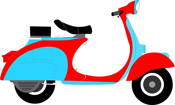 A Red And Blue Scooter