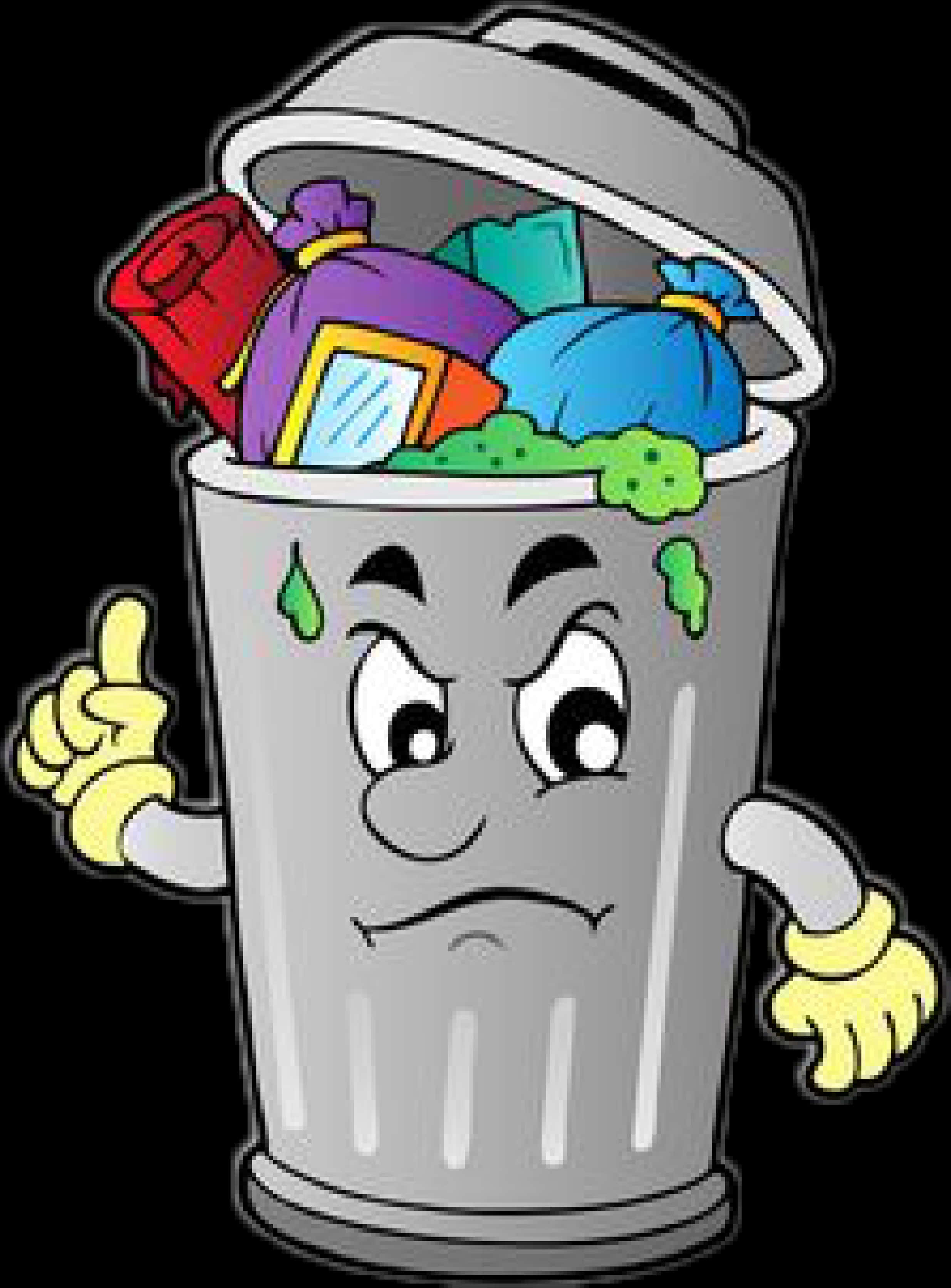 A Cartoon Of A Trash Can
