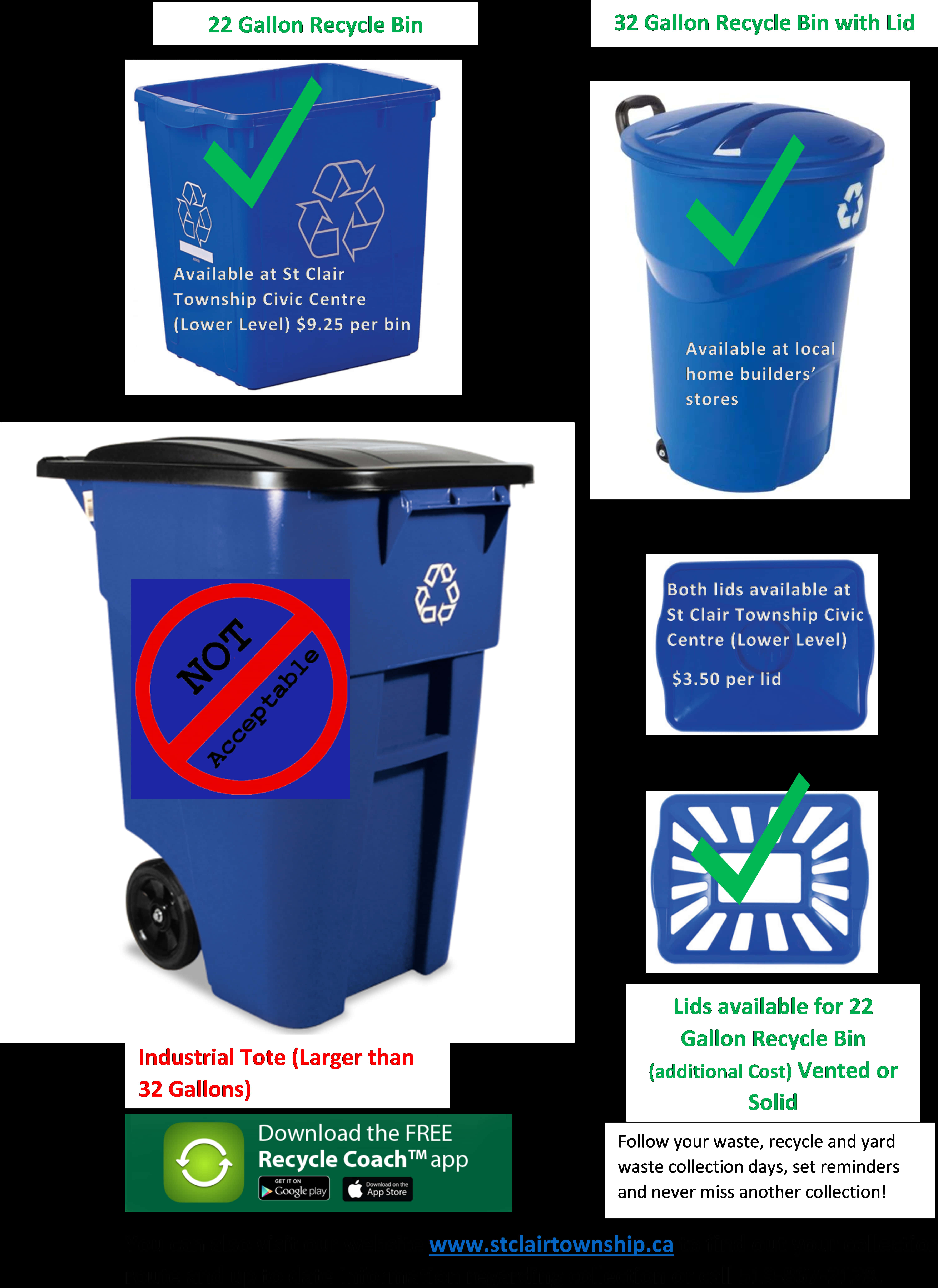 A Blue Trash Can With Green And White Text