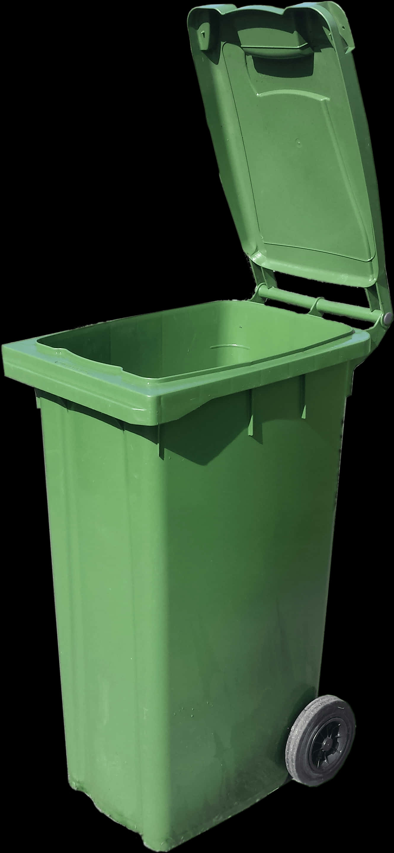 A Green Plastic Bin With A Lid Open