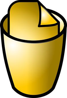 A Yellow Cup With A Piece Of Paper