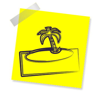 A Yellow Post It Note With A Drawing Of A Palm Tree