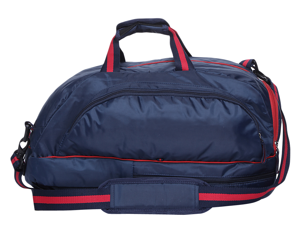 A Blue And Red Duffel Bag