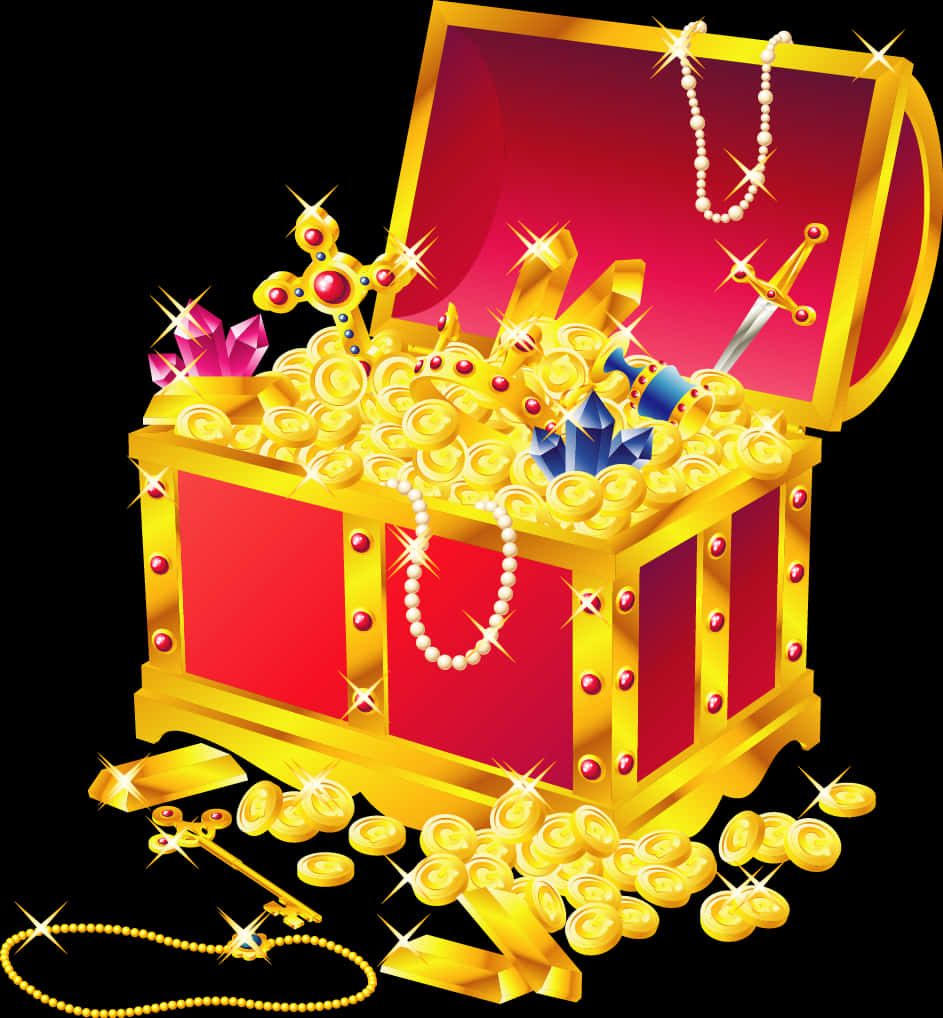 A Treasure Chest With Gold Coins And Jewels