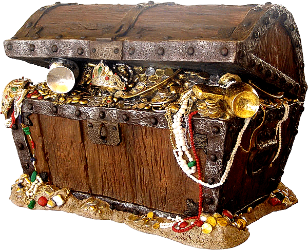 A Treasure Chest With Gold Coins And Beads