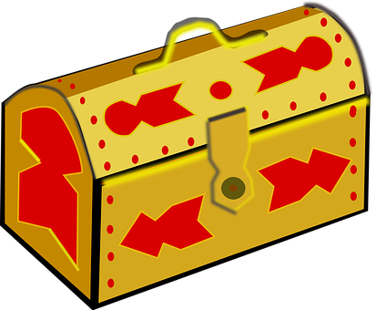 A Gold Chest With Red And Yellow Designs