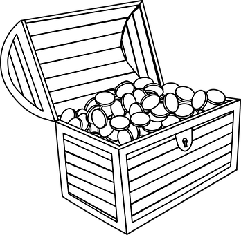 A Black And White Drawing Of A Chest Full Of Gold Coins