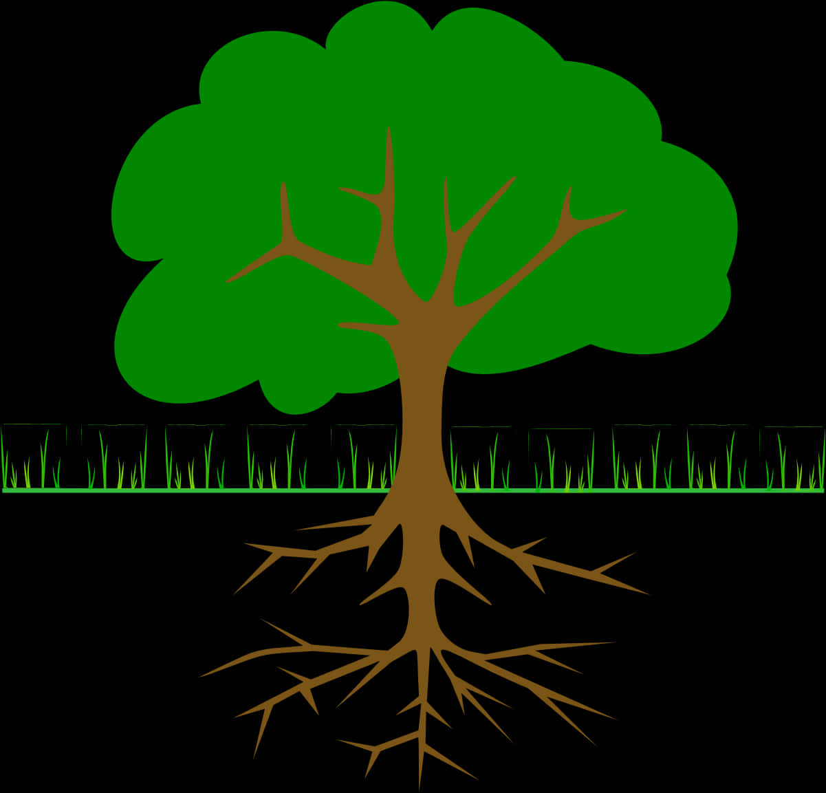 A Tree With Roots And Grass
