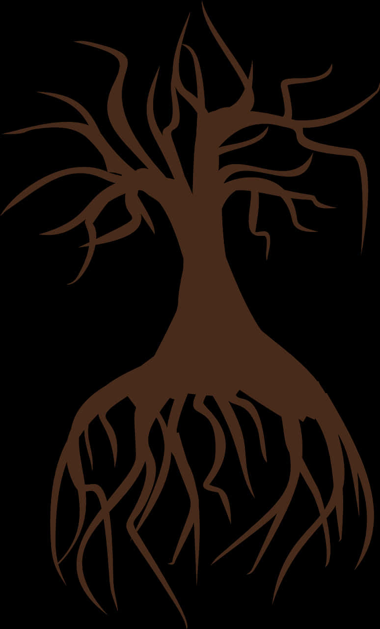 A Tree With Roots On A Black Background