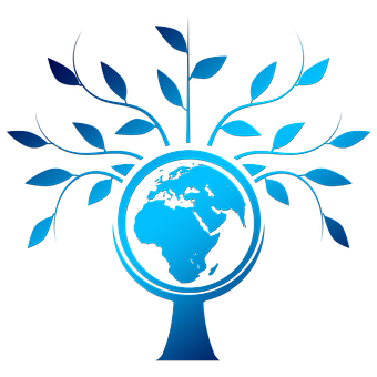 A Blue Tree With A Globe And Leaves