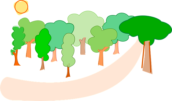A Group Of Trees With A White Ribbon