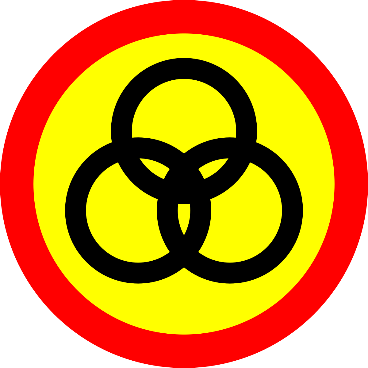 A Yellow And Red Circle With Black Circles In The Middle