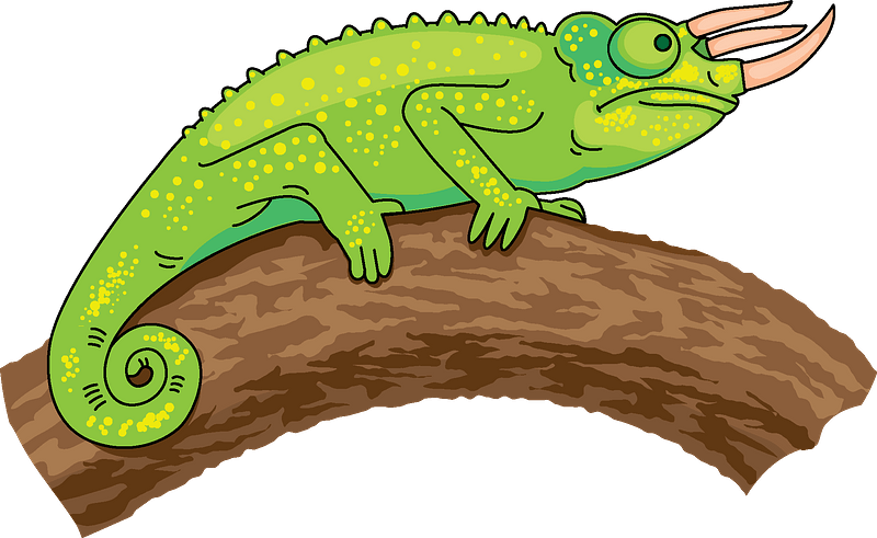A Cartoon Of A Chameleon On A Log