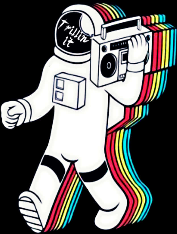 A Cartoon Of An Astronaut With A Boom Box