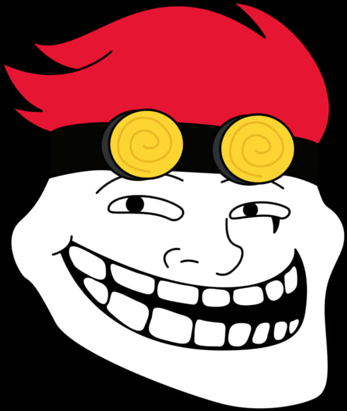 A Cartoon Face With Red Hair And Yellow Circles On It