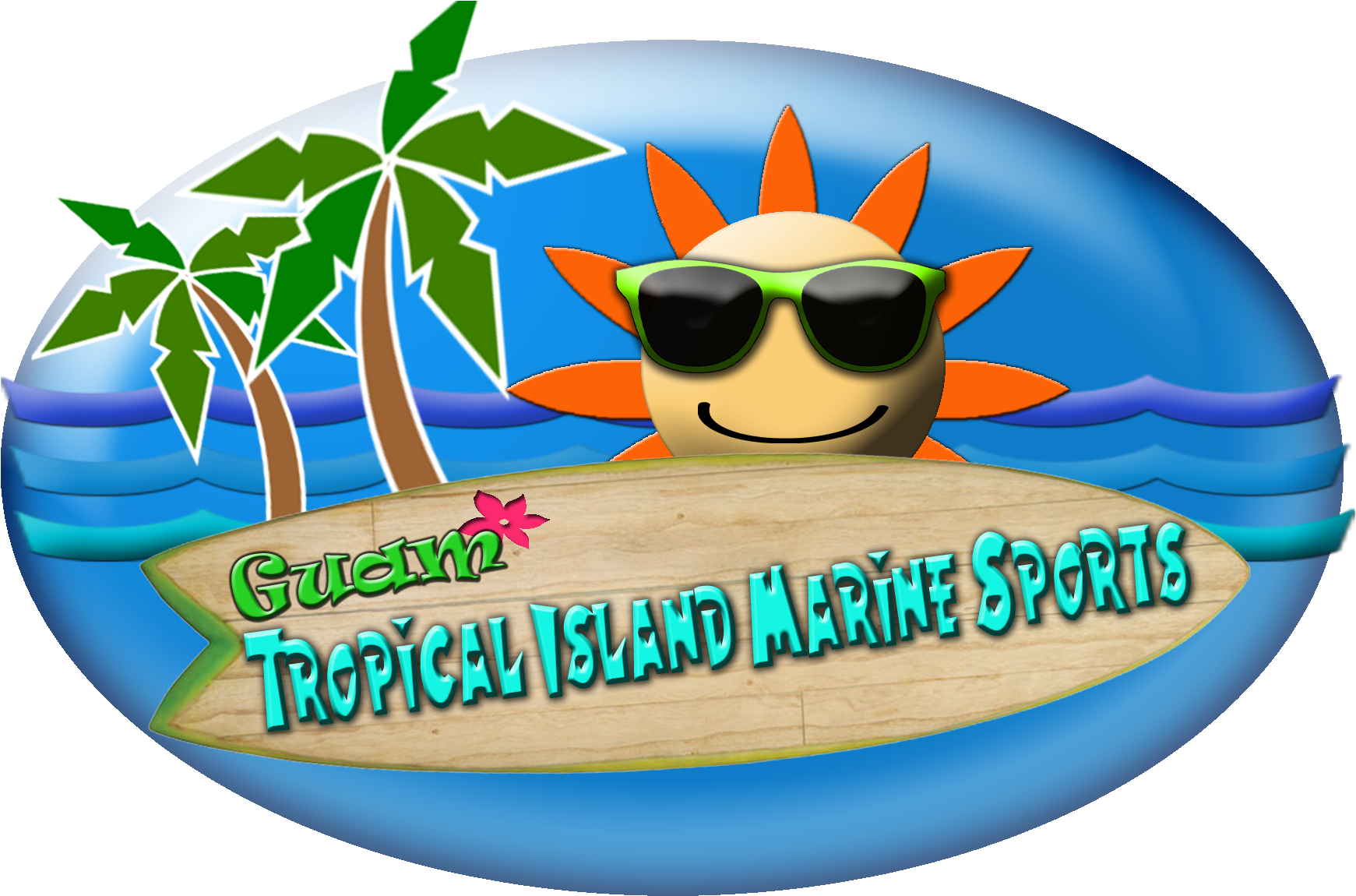 A Cartoon Sun With Sunglasses And A Surfboard