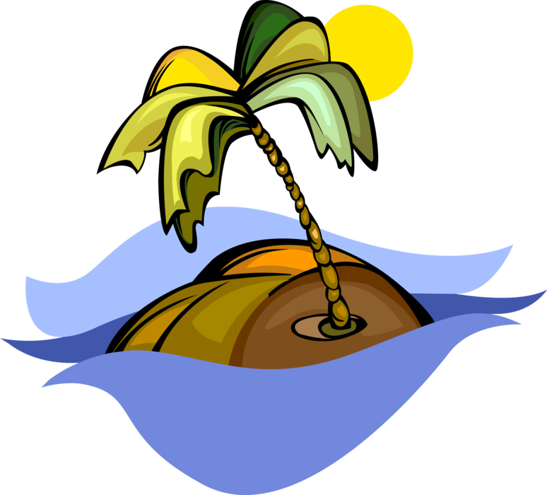 A Cartoon Of A Palm Tree On A Small Island In The Ocean