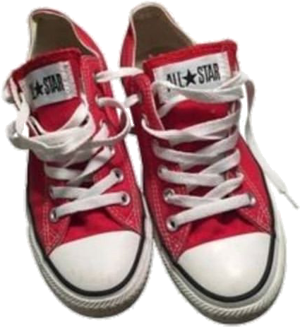 A Pair Of Red And White Sneakers