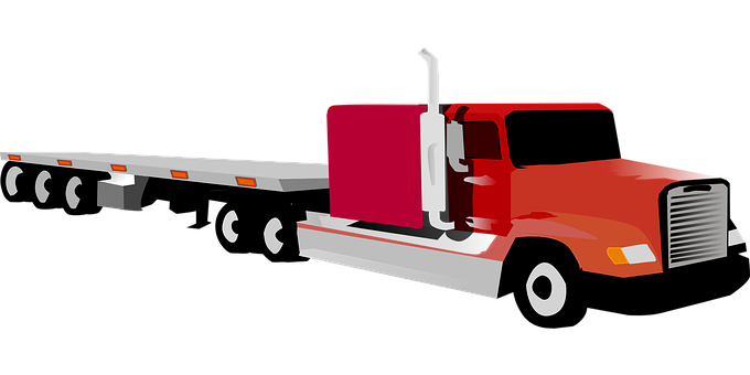 A Red Truck With A Flatbed Trailer
