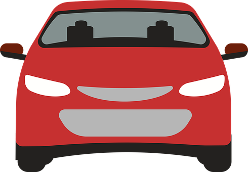 A Red Car With Its Front Facing The Camera