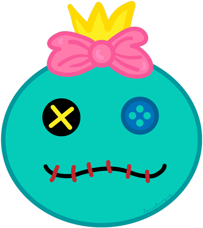 A Cartoon Of A Blue Face With A Crown And A Pink Bow
