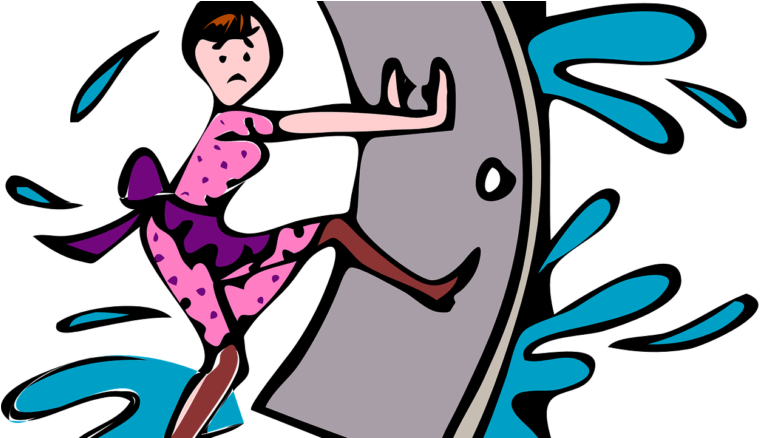 A Cartoon Of A Woman Kicking A Door