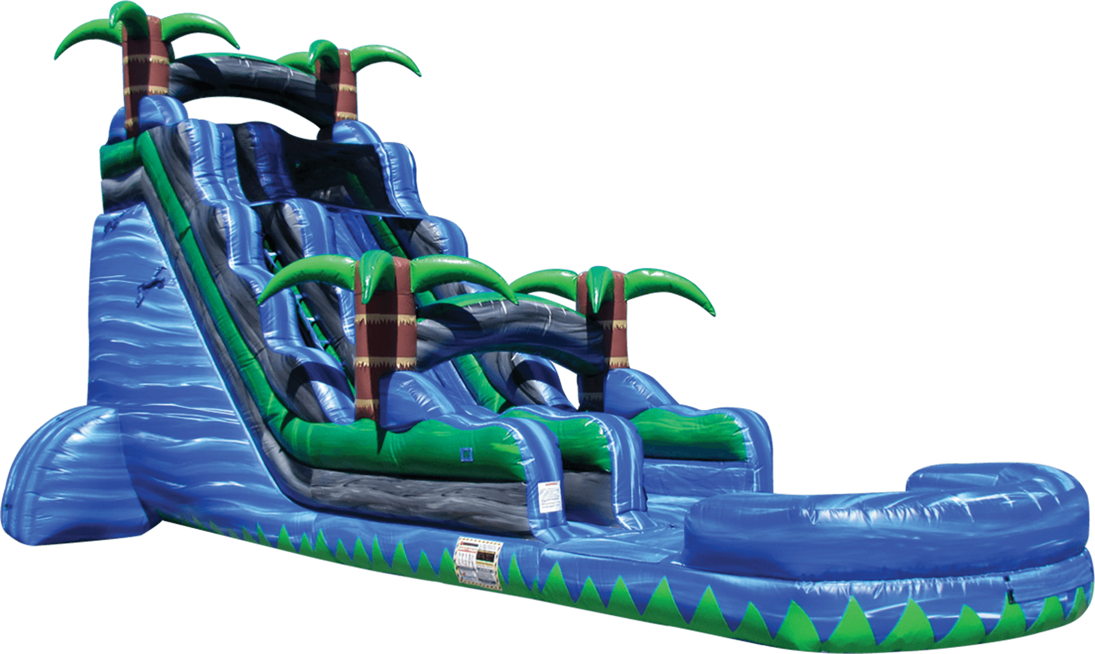 A Blue And Green Inflatable Slide