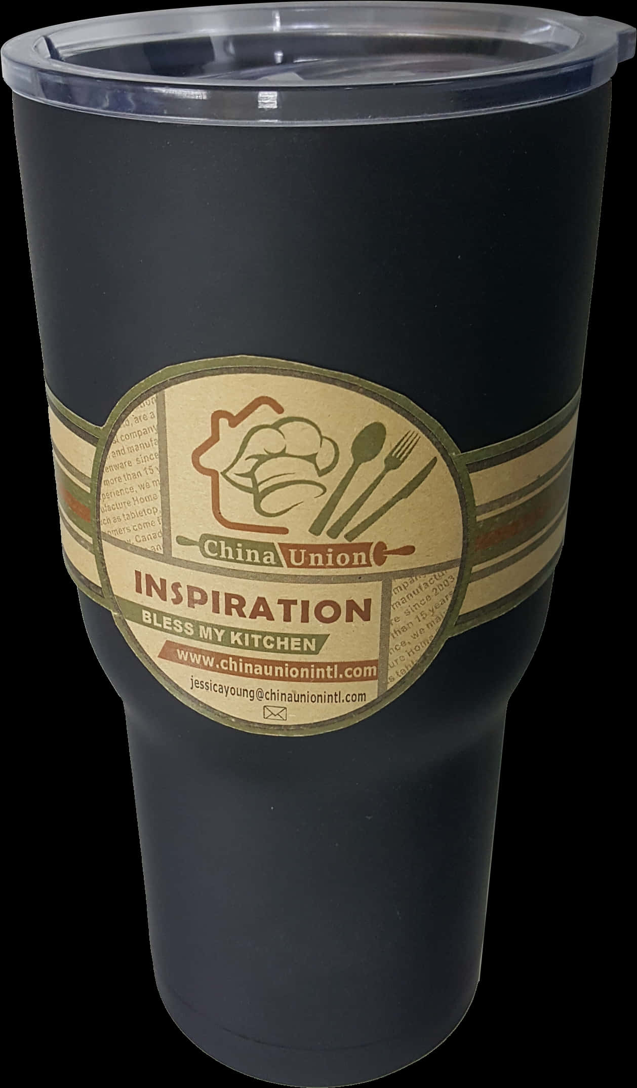 A Black Cup With A Logo On It