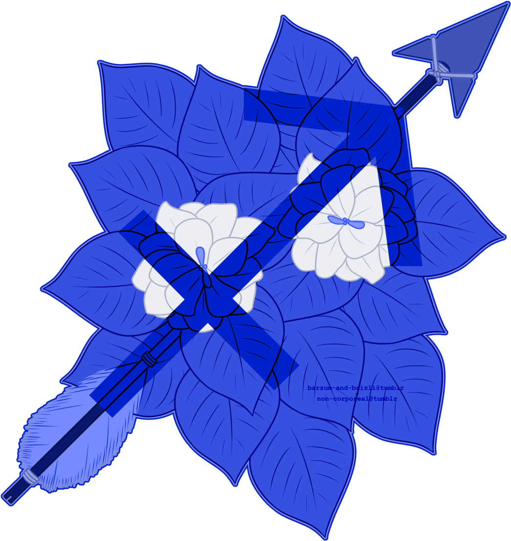 A Blue Arrow And Flowers