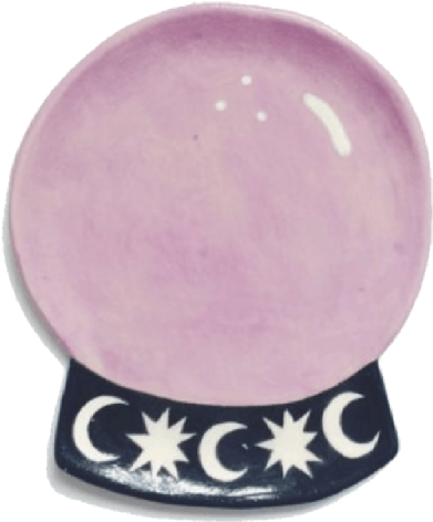 A Pink Crystal Ball With Stars And Moon On A Black Base