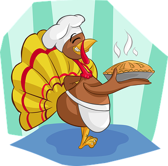 Cartoon Turkey Holding A Pie