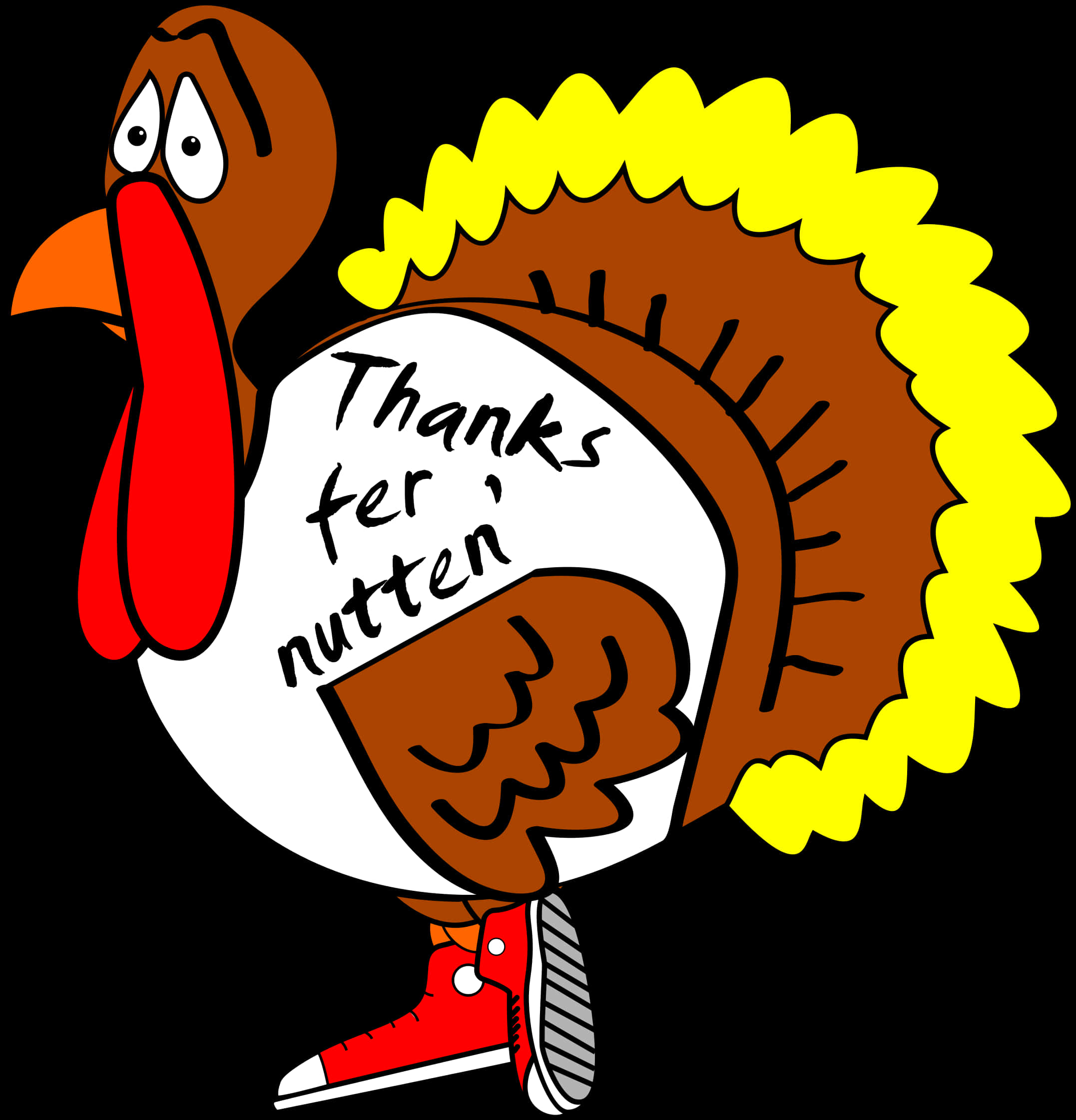 A Cartoon Turkey With A White Sign